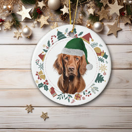 Santa Hat Irish Setter Vakantie Afbeeldingen krans Keramisch Ornament