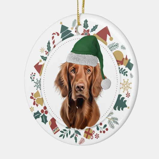 Santa Hat Irish Setter Vakantie Afbeeldingen krans Keramisch Ornament (Links)