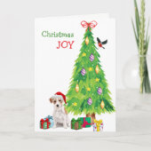 Santa Hat Jack Russell Terrier and Holiday Tree Feestdagen Kaart (Voorkant)