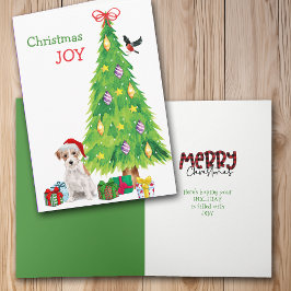 Santa Hat Jack Russell Terrier and Holiday Tree Feestdagen Kaart