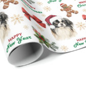 Santa Hat Japanese Chin Dog Christmas Cadeaupapier (Rol Hoek)