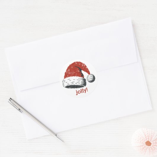 Santa Hat Jolly Ronde Sticker (Envelop)