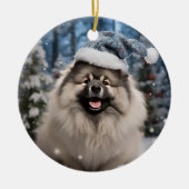 Santa Hat Keeshond Sneeuwvlok Kerstmis Keramisch Ornament (Voorkant)