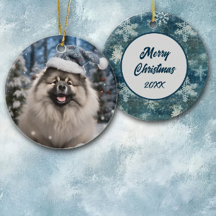 Santa Hat Keeshond Sneeuwvlok Kerstmis Keramisch Ornament
