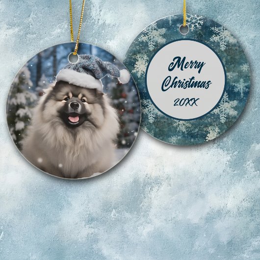 Santa Hat Keeshond Sneeuwvlok Kerstmis Keramisch Ornament