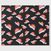 Santa Hat-kerstpatroon zwarte achtergrond Cadeaupapier (Vlak)