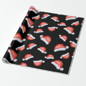 Santa Hat-kerstpatroon zwarte achtergrond Cadeaupapier (Uitgerold)