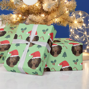 Santa Hat, kerstpatroongroen, natuurschoon Cadeaupapier