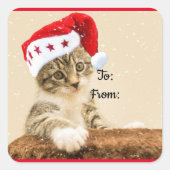 Santa Hat Kitten Gift Label (Voorkant)