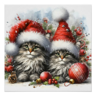 Santa Hat Kittens Kerst Perfect Poster