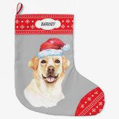 Santa Hat Labrador Retriever Snowflake Border Grote Kerstsok (Voorkant)