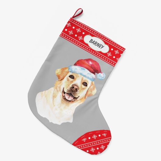 Santa Hat Labrador Retriever Snowflake Border Grote Kerstsok (Voorkant (Hangend))