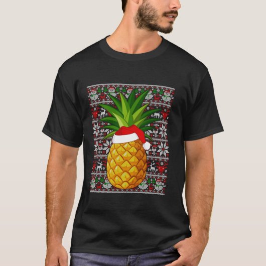 Santa Hat Lelijke Kersttrui Ananas Fruit L T-shirt (Voorkant)