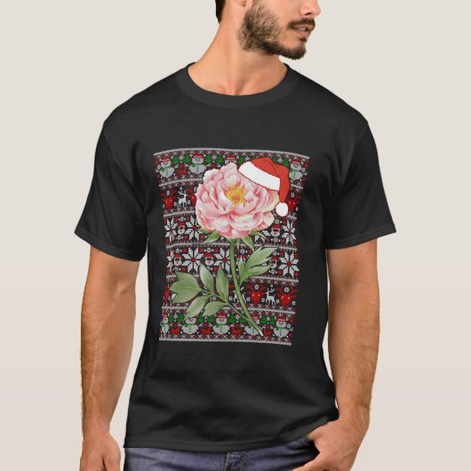 Santa Hat Lelijke Kersttrui Peony Flower Love T-shirt (Voorkant)
