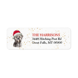 Santa Hat Lhasa Apso Retouradres Etiket