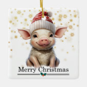 Santa Hat Little Pig Merry Christmas Keramisch Ornament (Voorkant)