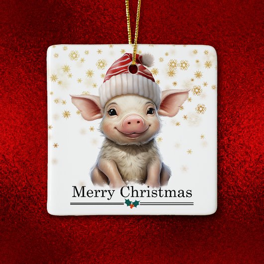 Santa Hat Little Pig Merry Christmas Keramisch Ornament