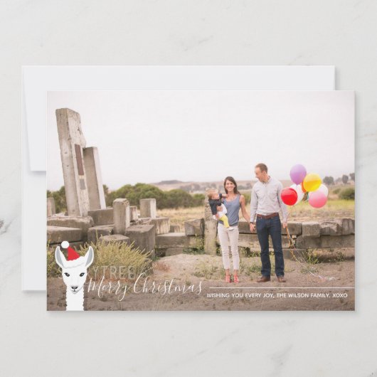 Santa Hat Llama-fotoKerstmis Feestdagenkaart (Voorkant)