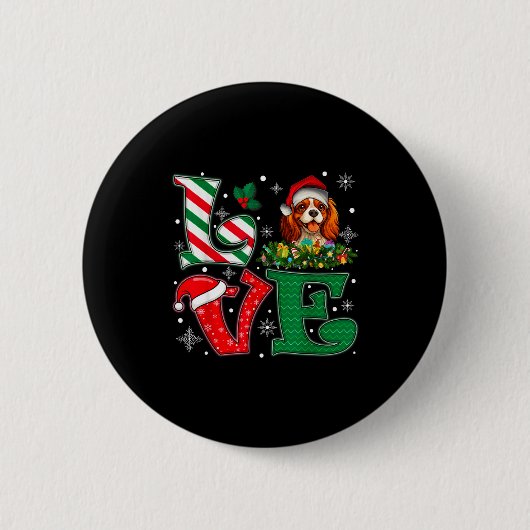 Santa Hat Love Cavalier King Charles Spaniel Dog X Ronde Button 5,7 Cm (Voorkant)