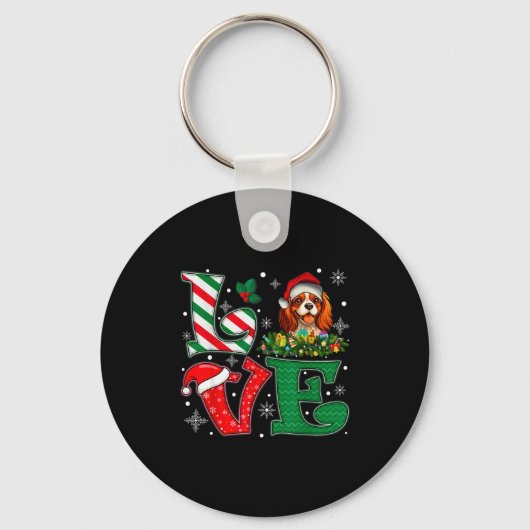 Santa Hat Love Cavalier King Charles Spaniel Dog X Sleutelhanger (Voorkant)