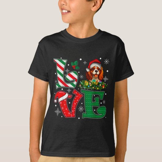 Santa Hat Love Cavalier King Charles Spaniel Dog X T-shirt (Voorkant)
