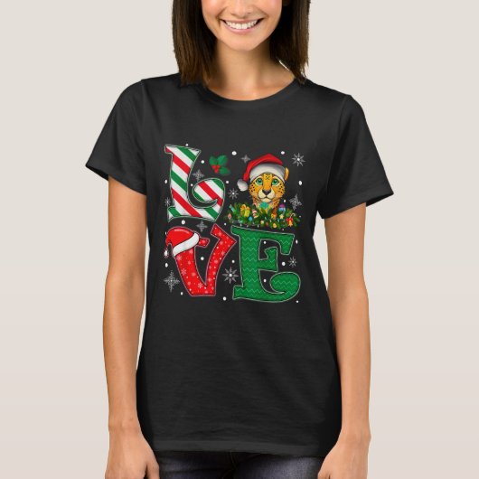 Santa Hat Love Cheetah Animal Xmas Men Women Girls T-shirt (Voorkant)