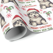 Santa Hat Malamute Puppy Dog Kerstmis Cadeaupapier (Rol Hoek)