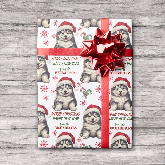 Santa Hat Malamute Puppy Dog Kerstmis Cadeaupapier