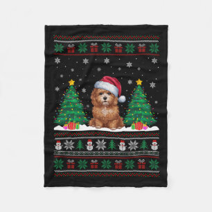 Santa Hat Maltipoo Hond Kerstboom Lights Ugly Fleece Deken