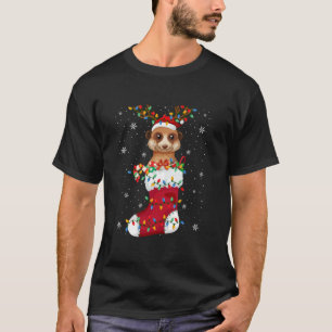 Santa Hat Meerkat Dier In Sokken Xmas Tree Lights T-shirt