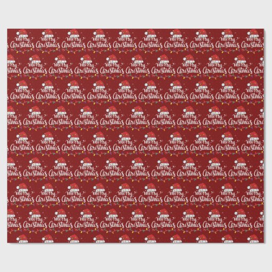 Santa Hat Merry Christmas Lights Xmas Family Red Cadeaupapier (Vlak)