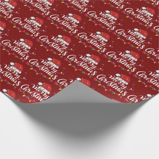 Santa Hat Merry Christmas Lights Xmas Family Red Cadeaupapier (Hoek)