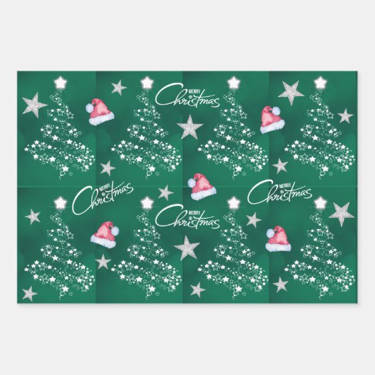 Santa Hat Merry Christmas Tree Pattern Inpakpapier Vel (Voorkant 3)