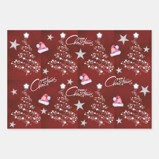 Santa Hat Merry Christmas Tree Pattern Inpakpapier Vel (Voorkant 2)