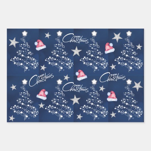Santa Hat Merry Christmas Tree Pattern Inpakpapier Vel (Voorkant)