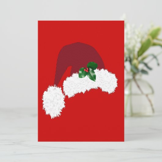 Santa Hat met Holly Invitation Kaart (Staand voorkant)