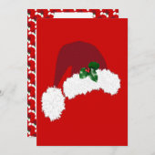 Santa Hat met Holly Invitation Kaart (Voorkant / Achterkant)