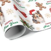 Santa Hat Miniature American Shepherd Christmas Cadeaupapier (Rol Hoek)