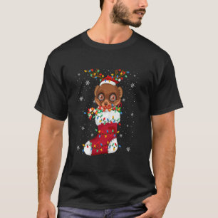 Santa Hat Mink Dier In Sokken Xmas Tree Lights T-shirt