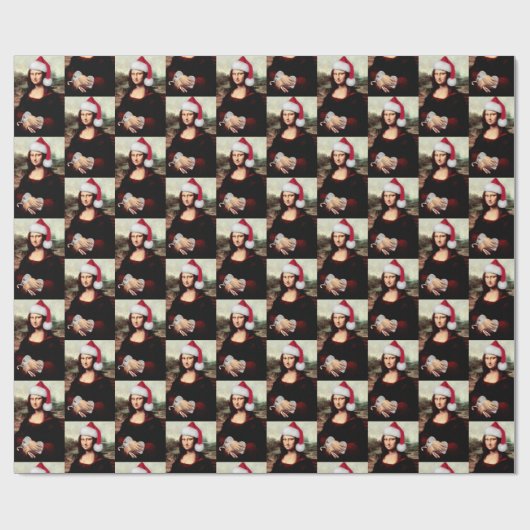 Santa Hat Mona Lisa Kerstmis Cadeaupapier (Vlak)