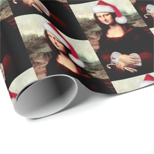 Santa Hat Mona Lisa Kerstmis Cadeaupapier (Rol Hoek)