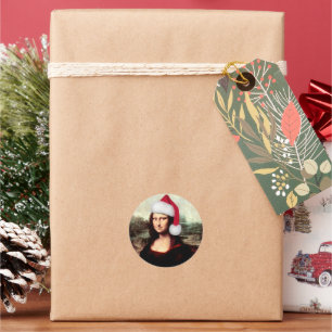 Santa Hat Mona Lisa Kerstmis Ronde Sticker