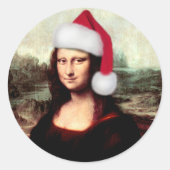 Santa Hat Mona Lisa Kerstmis Ronde Sticker (Voorkant)