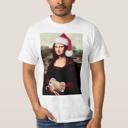 Santa Hat Mona Lisa Kerstmis T-shirt (Voorkant)