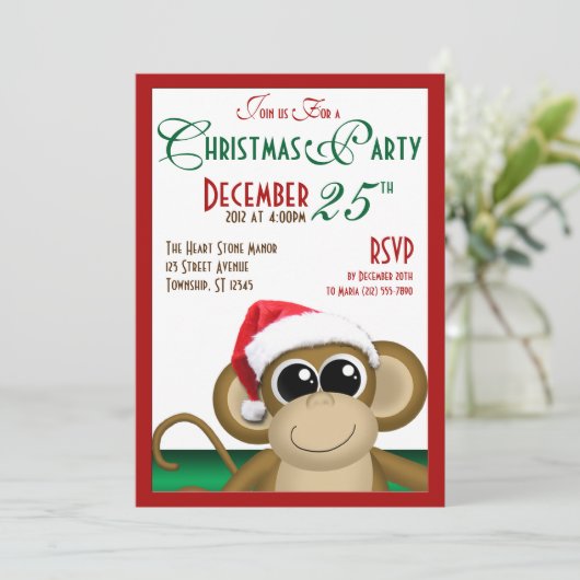 Santa Hat Monkey 5-7-kerstfeestdagen Kaart (Staand voorkant)