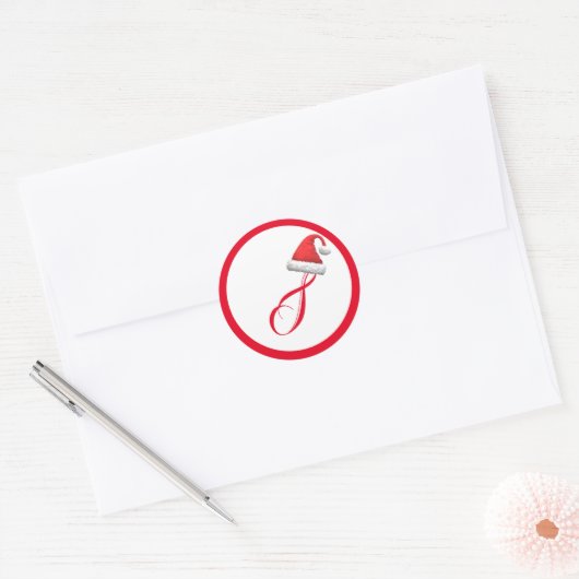 Santa Hat Monogram Ronde Sticker (Envelop)
