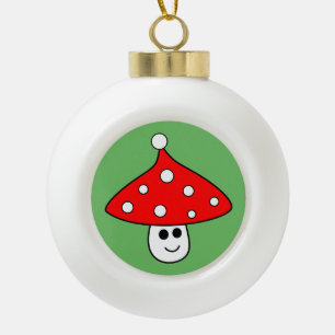 Santa Hat Mushroom Ceramic Ball Ornament