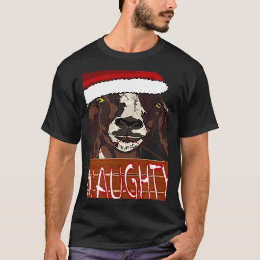 Santa Hat Naughty Sign Christmas Goat T-shirt (Voorkant)