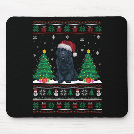 Santa Hat Newfoundland Dog Xmas Tree Lights Ugly S Muismat (Voorkant)
