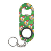 Santa Hat Nine Ball Pattern op Green Sleutelhanger Flessenopener (Voorkant)
